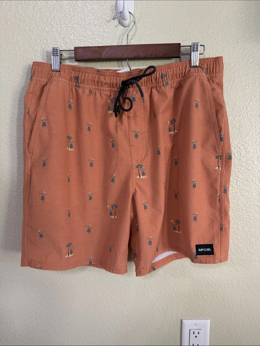 Rip Curl Men's Rust Orange Palm Print Swim Trunks